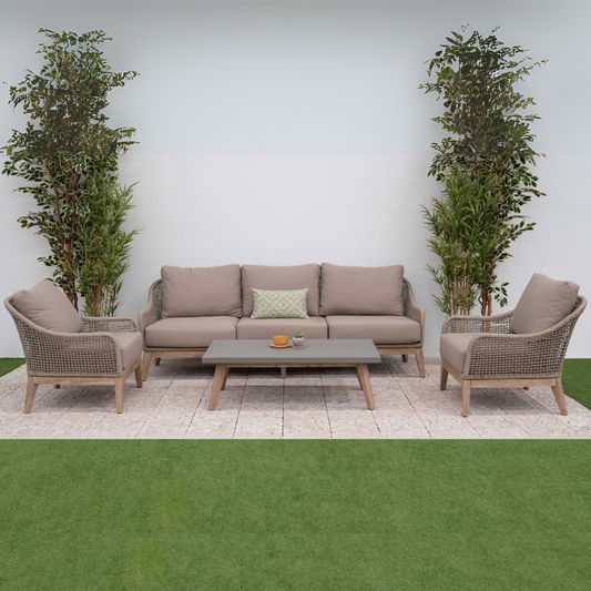 Nova - Summer 3 Seater Sofa Lounging Set with Rectangular Coffee Table, Beige