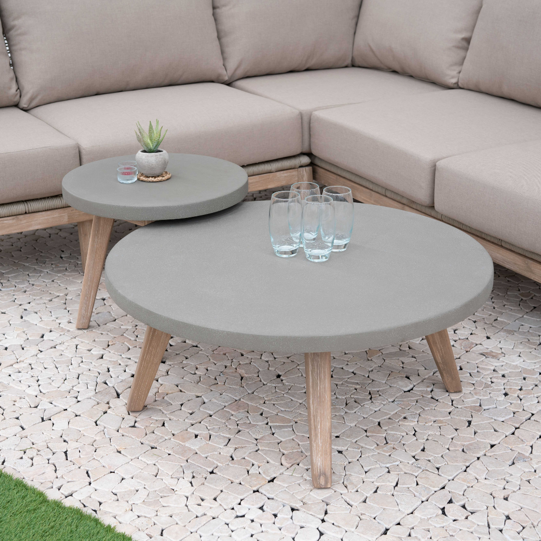 Nova - Summer Corner Sofa Lounging Set with Round Coffee Table & Side Table, Beige