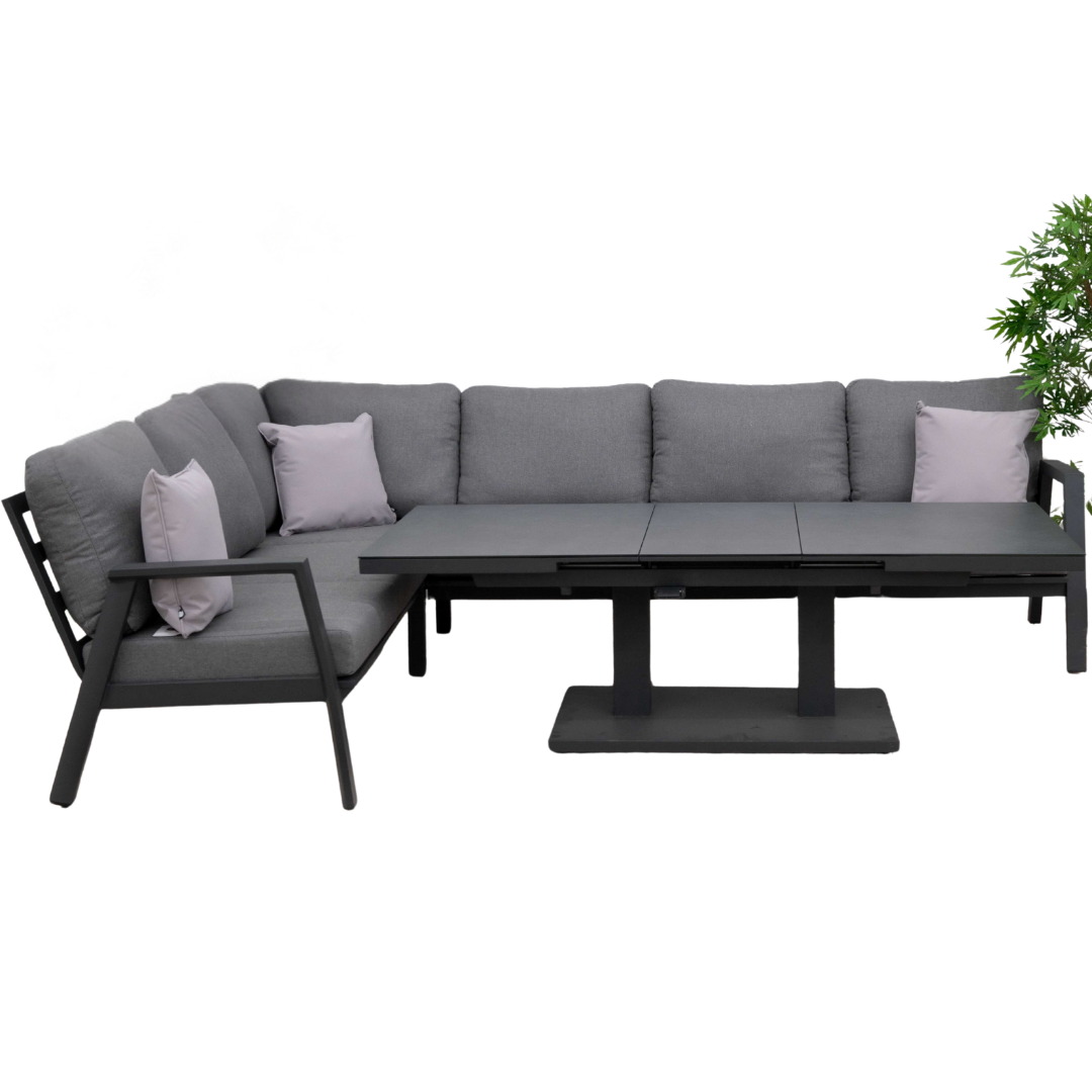 Nova - Phoenix L-Shaped Corner Sofa Lounge Dining Set with Rectangular Extending Rising Table, Grey