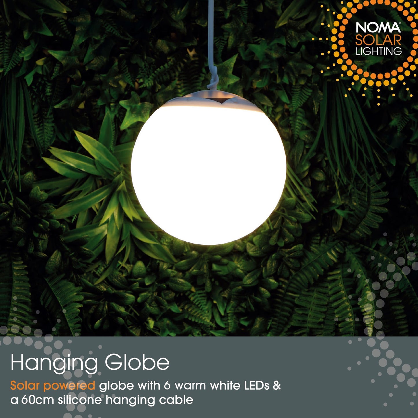 Solar Hanging Sphere 4 Warm White LEDS, 20cm