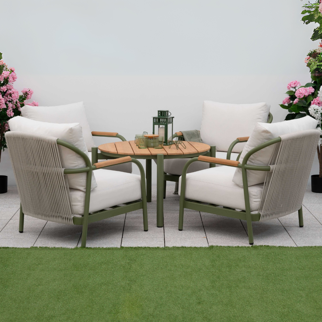 Nova - Ashley 4 Seat Lounge Dining Set 0.9m Round Table, Green