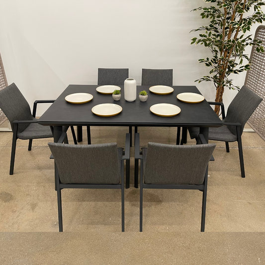Nova - Phoenix 6 Seat Dining Set 1.5 x 1m Rectangular Table, Grey