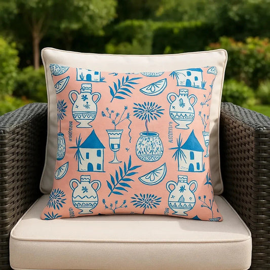 Aegina Peach Printed Outdoor Cushion & Cover