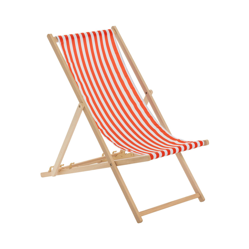 Orange and White Stripe Folding Wooden Deck Chair