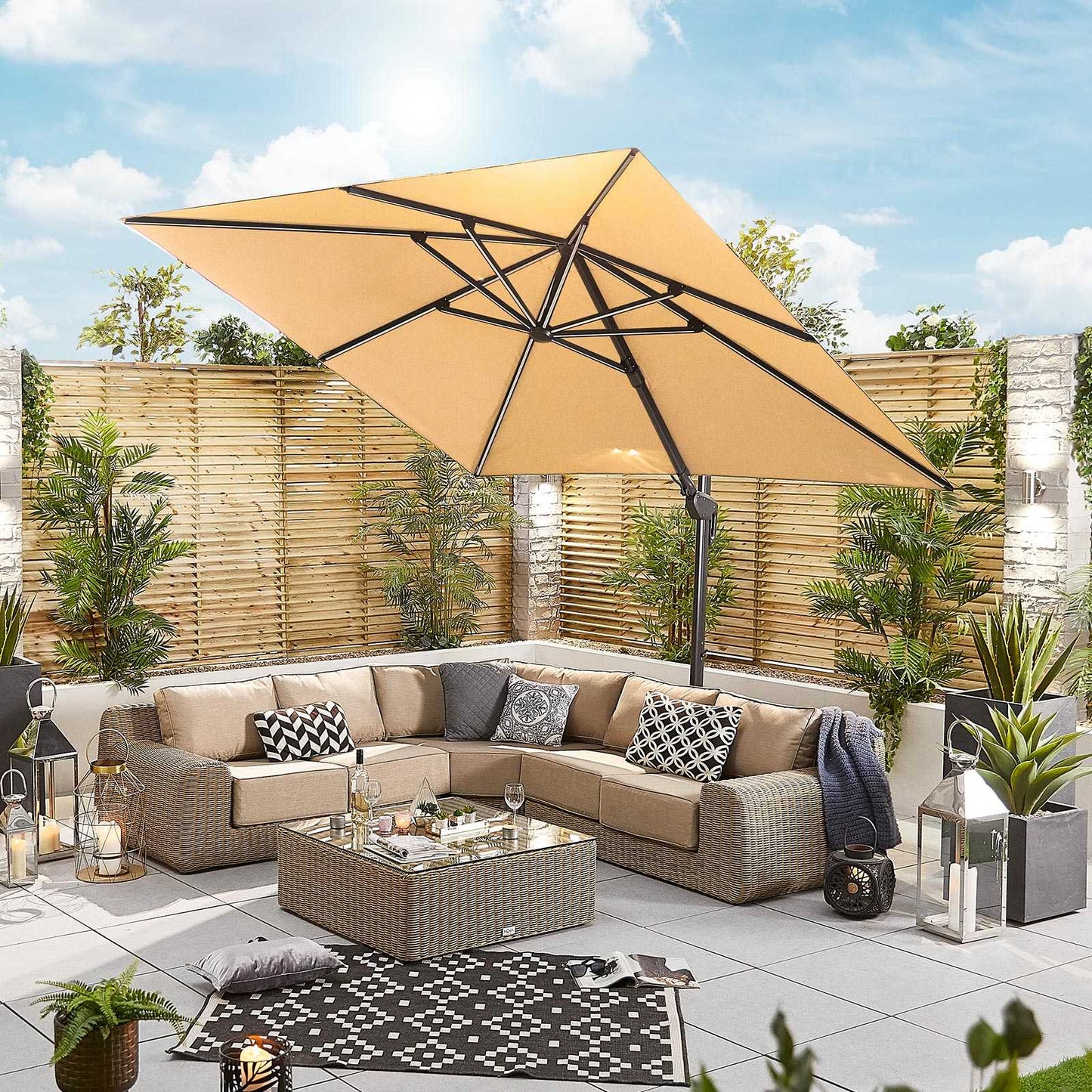 Nova - Galaxy LED Cantilever Parasol 3m Square, Beige