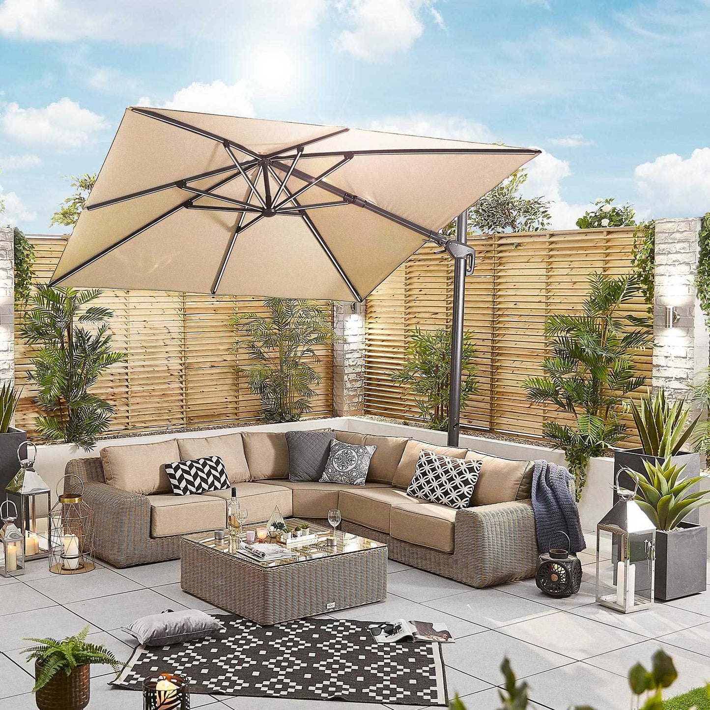 Nova - Galaxy LED Cantilever Parasol 3m Square, Beige