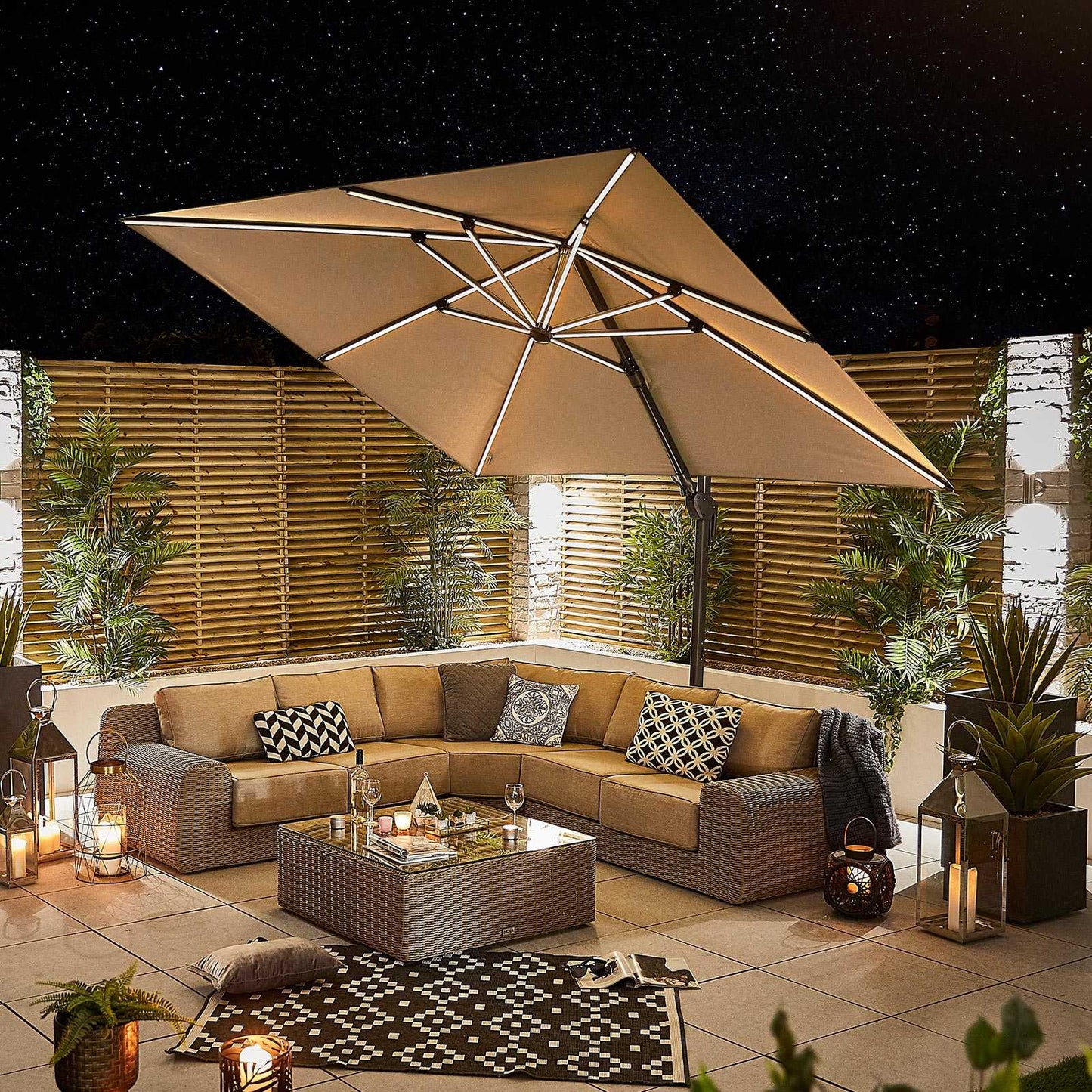 Nova - Galaxy LED Cantilever Parasol 3m Square, Beige