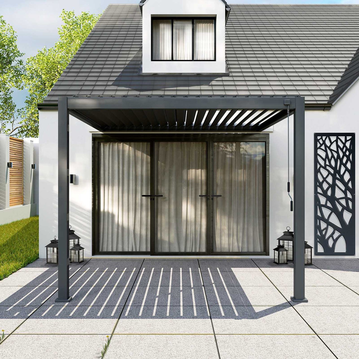 Nova - Titan Aluminium Wall Mounted Pergola 3.6m x 3m, Grey