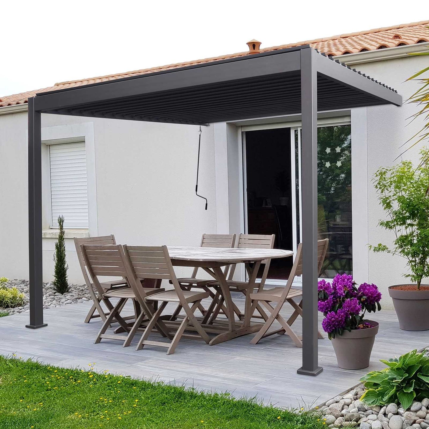 Nova - Titan Aluminium Wall Mounted Pergola 3.6m x 3m, Grey