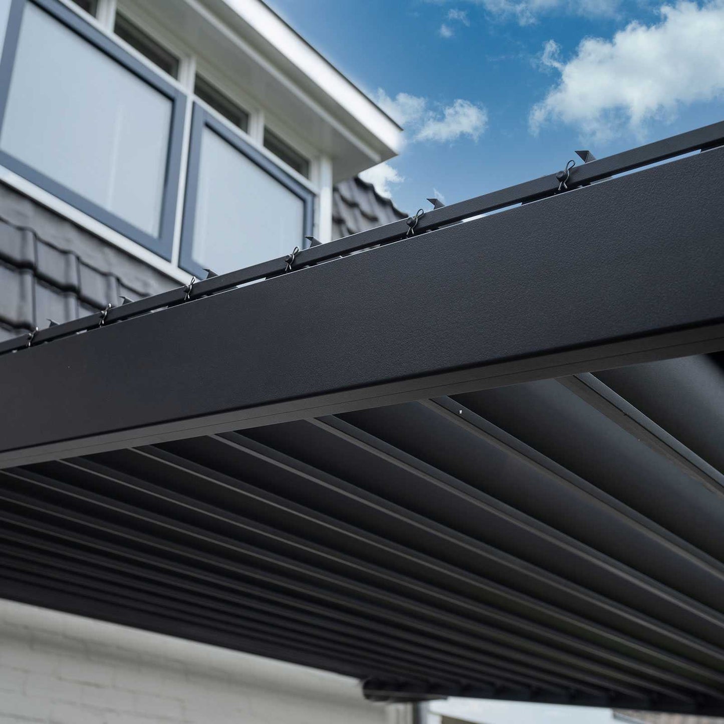 Nova - Titan Aluminium Wall Mounted Pergola 3.6m x 3m, Grey