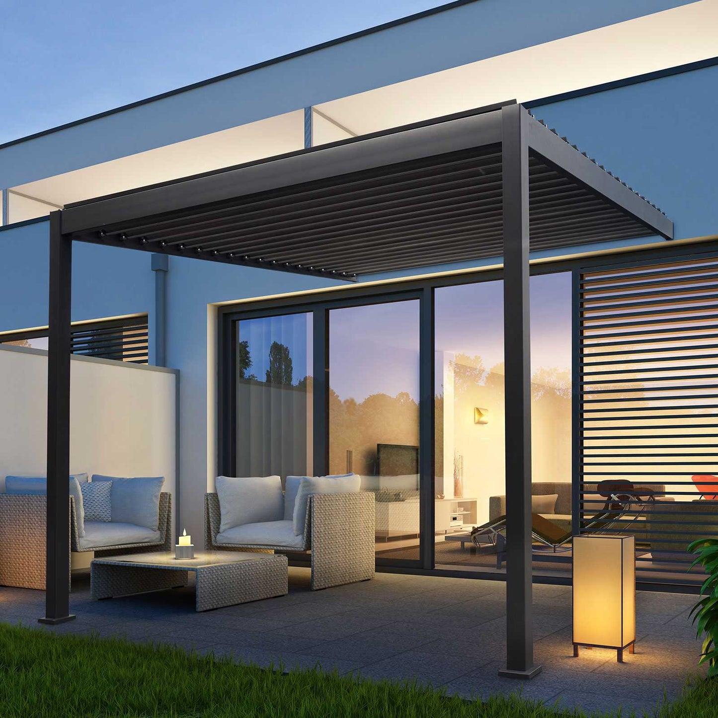 Nova - Titan Aluminium Wall Mounted Pergola 3.6m x 3m, Grey