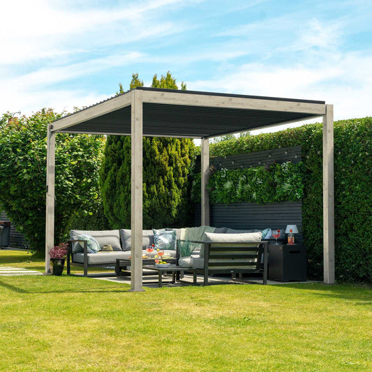Nova - Titan Aluminium Pergola, 3m Square, Wood Effect