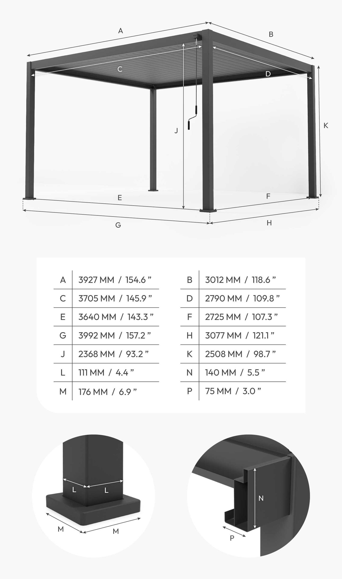 Nova - Titan Aluminium Pergola 4m x 3m, Pebble