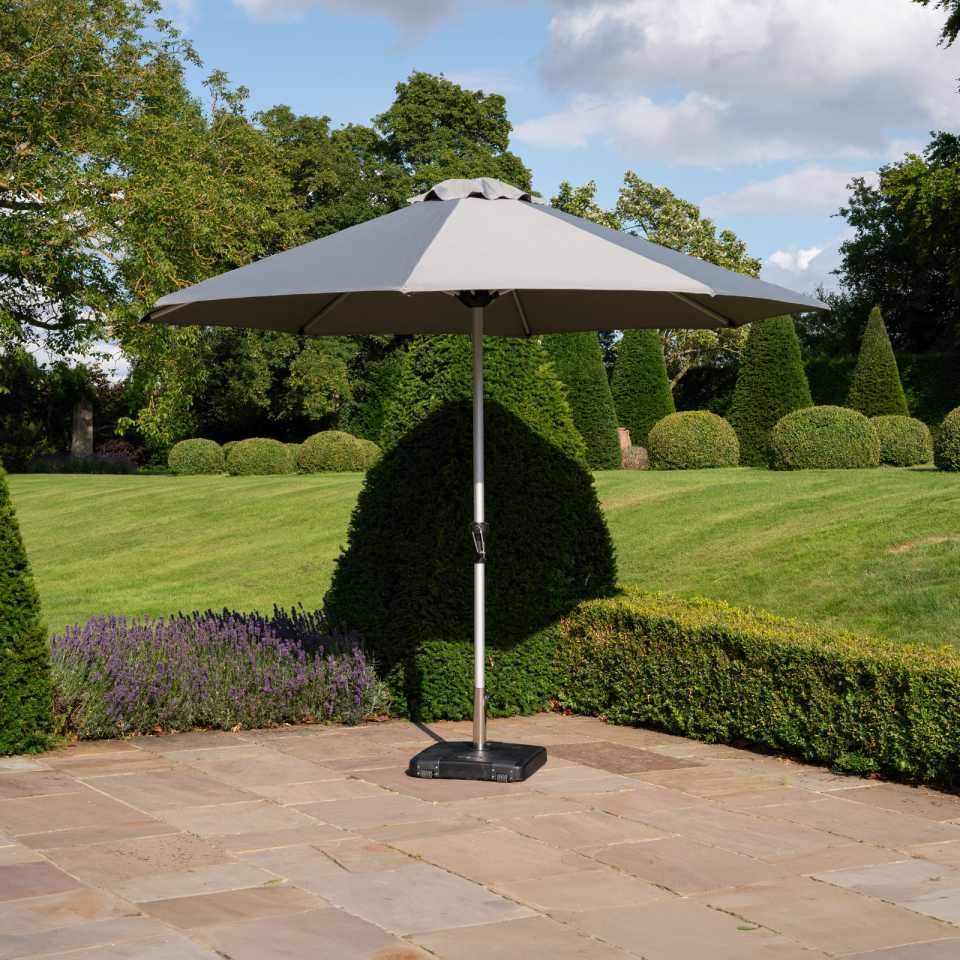 Nova - Enzo 3.5m Round Crank Operated Deluxe Parasol - Light Grey Canopy