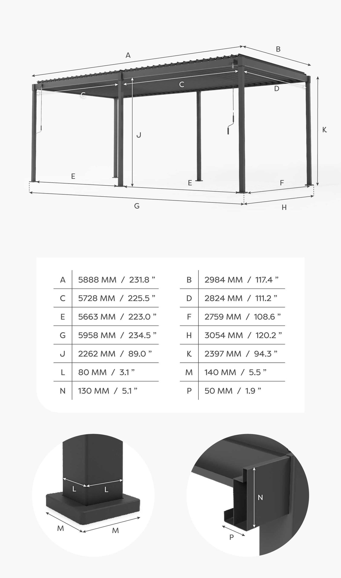 Nova - Luna Pergola 6m x 3m, Grey
