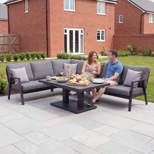 Nova - Phoenix L-Shaped Corner Sofa Lounge Dining Set with Rectangular Rising Table, Grey