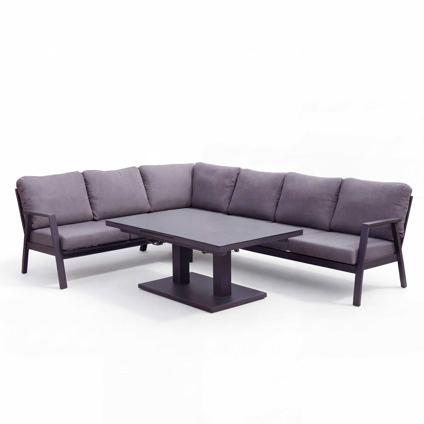 Nova - Phoenix L-Shaped Corner Sofa Lounge Dining Set with Rectangular Rising Table, Grey