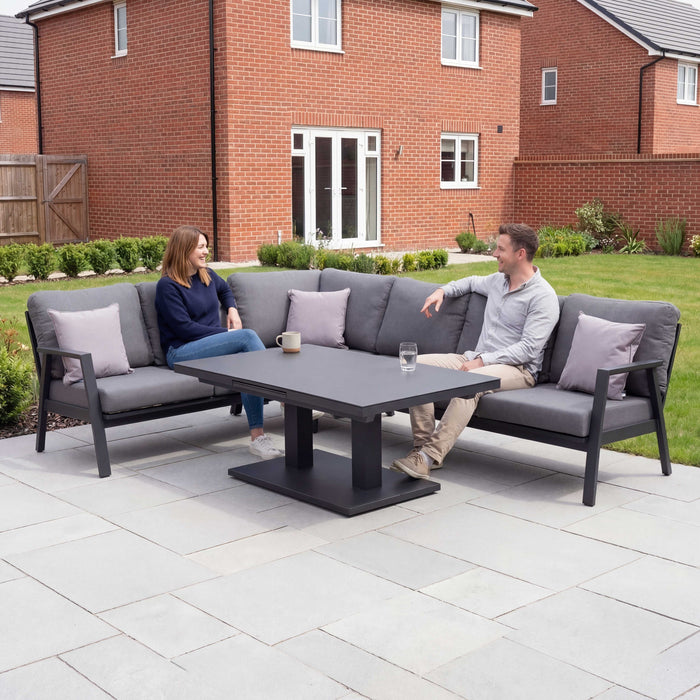 Nova - Phoenix L-Shaped Corner Sofa Lounge Dining Set with Rectangular Extending Rising Table, Grey