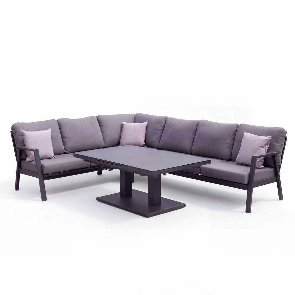 Nova - Phoenix L-Shaped Corner Sofa Lounge Dining Set with Rectangular Extending Rising Table, Grey