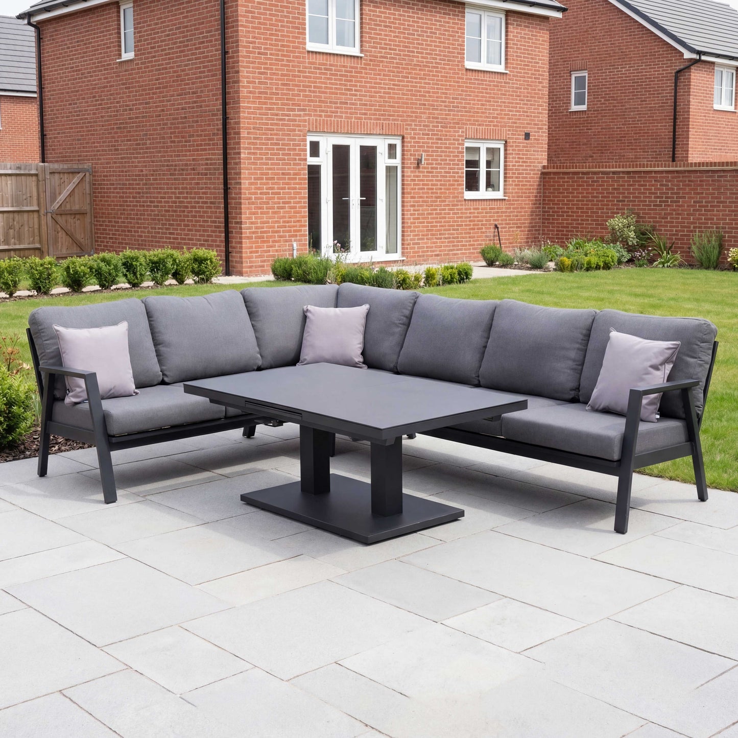 Nova - Phoenix L-Shaped Corner Sofa Lounge Dining Set with Rectangular Extending Rising Table, Grey