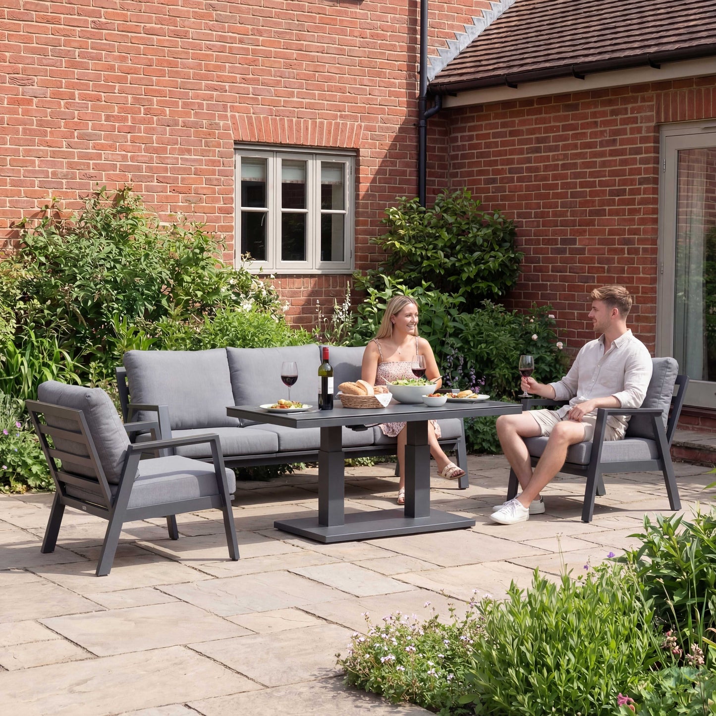 Nova - Phoenix 3 Seater Sofa Lounge Dining Set with Rectangular Rising Table, Grey