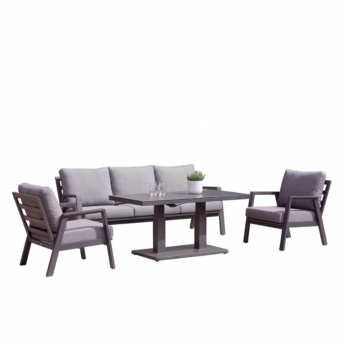 Nova - Phoenix 3 Seater Sofa Lounge Dining Set with Rectangular Rising Table, Grey