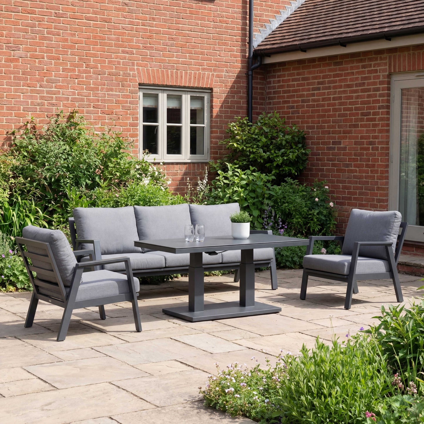 Nova - Phoenix 3 Seater Sofa Lounge Dining Set with Rectangular Rising Table, Grey