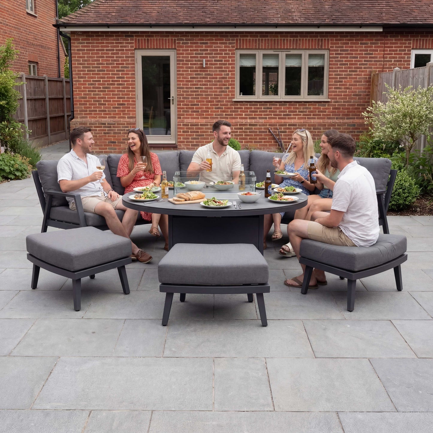 Nova - Phoenix Large Curved Sofa Dining Set with Oval Fire Pit