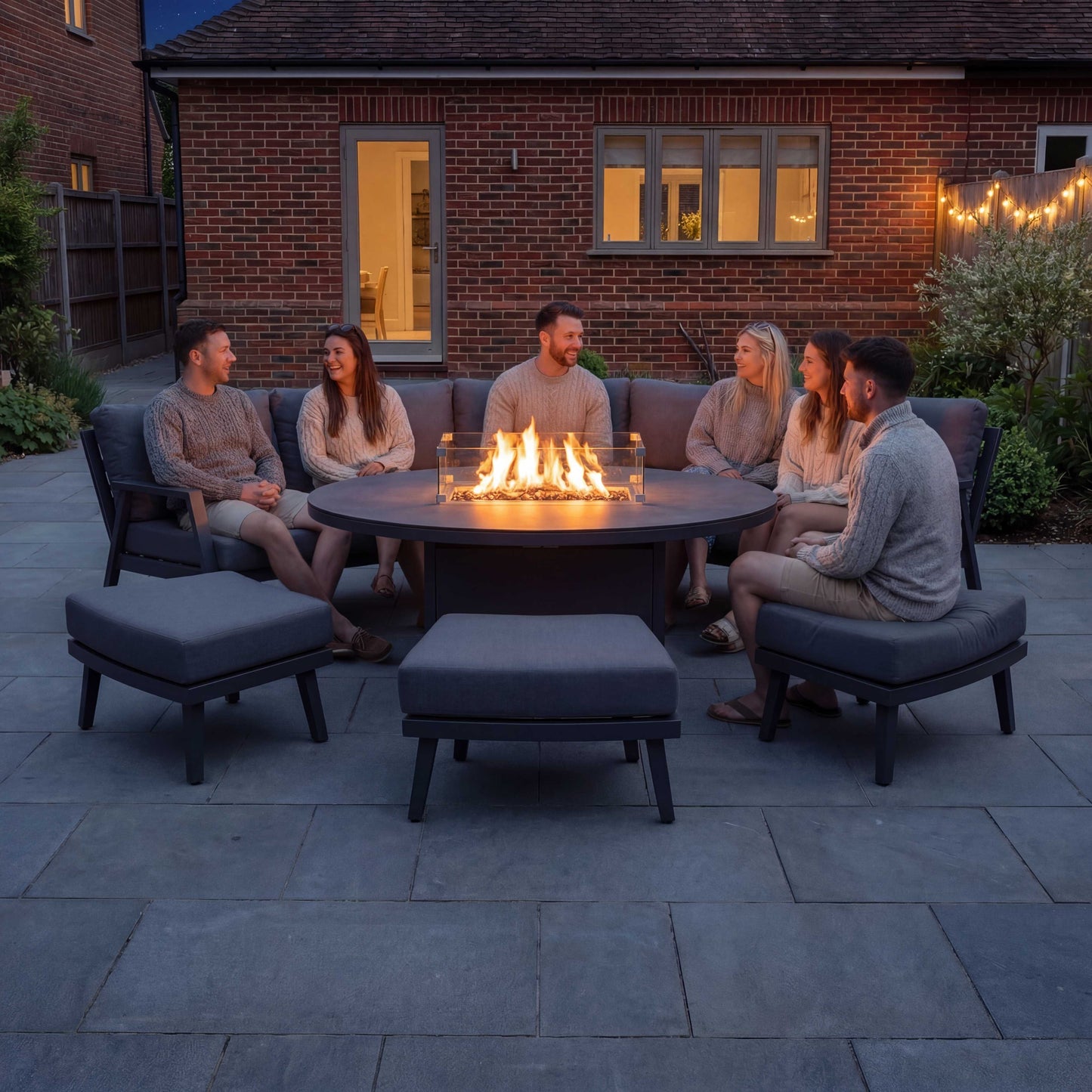 Nova - Phoenix Large Curved Sofa Dining Set with Oval Fire Pit