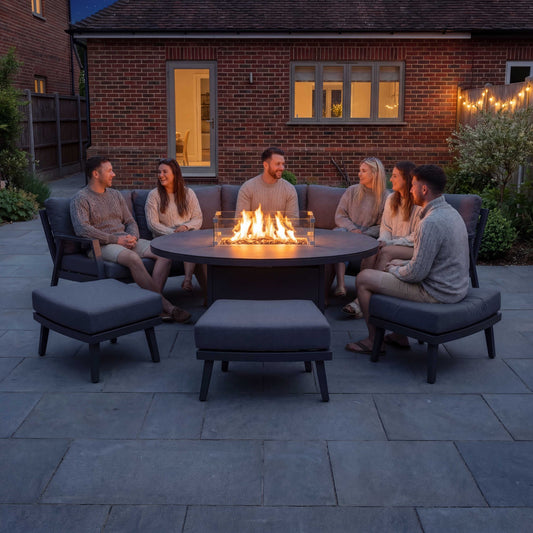 Nova - Phoenix Large Curved Sofa Dining Set with Oval Fire Pit