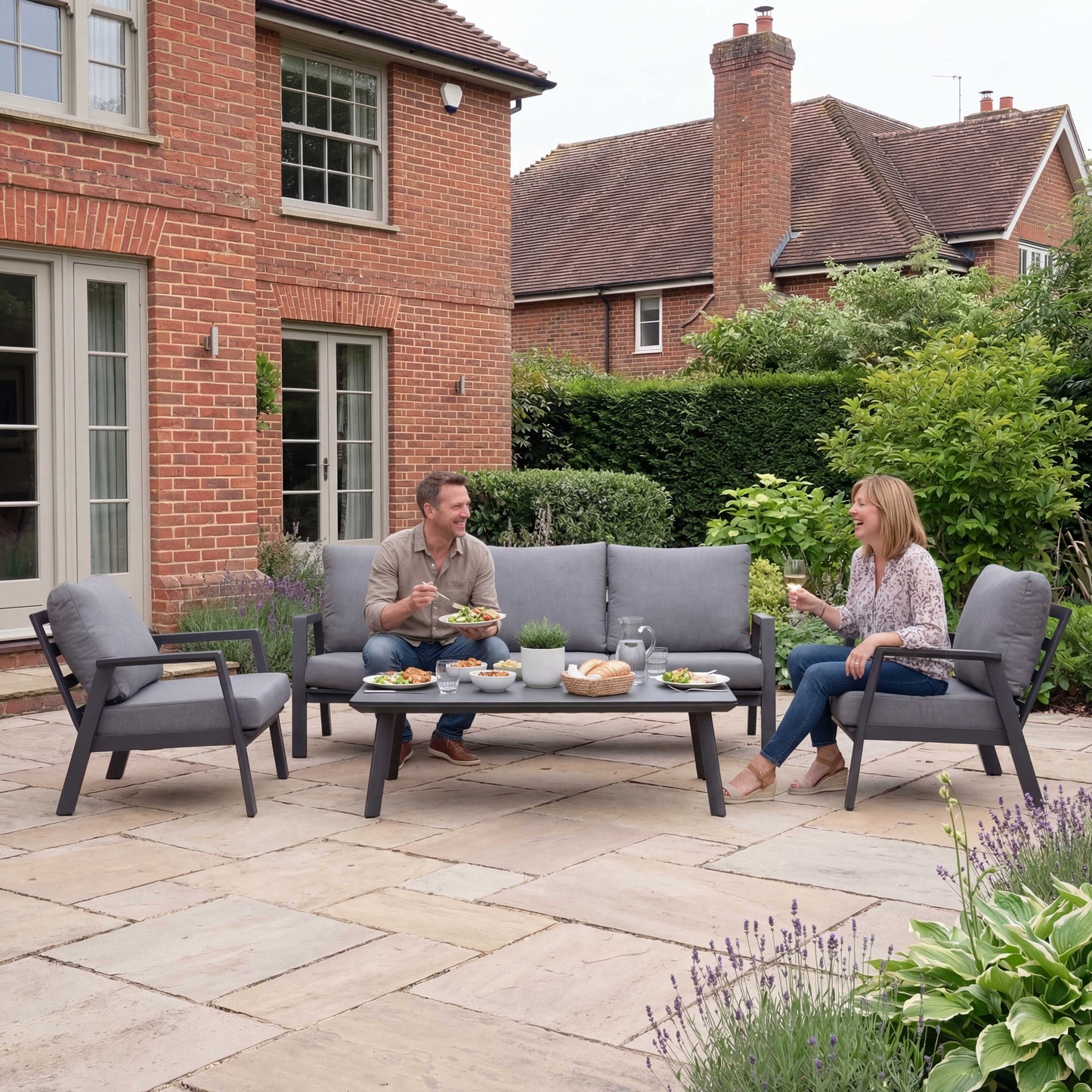 Nova - Phoenix 3 Seater Sofa Lounging Set with Rectangular Coffee Table, Grey