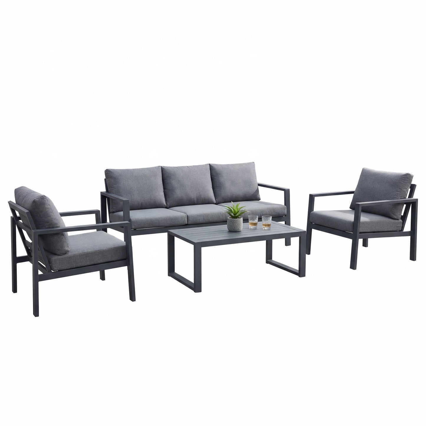 Nova - Phoenix 3 Seater Sofa Lounging Set with Rectangular Coffee Table, Grey
