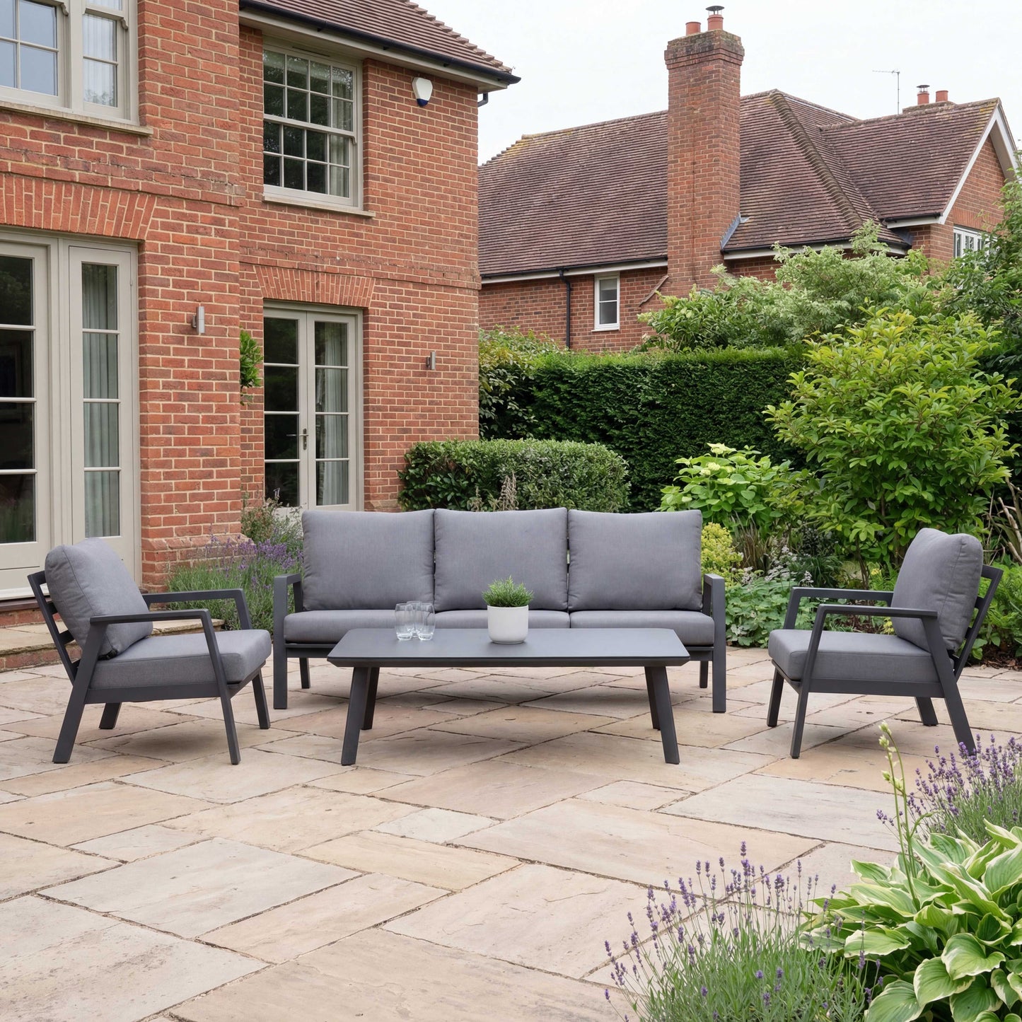 Nova - Phoenix 3 Seater Sofa Lounging Set with Rectangular Coffee Table, Grey