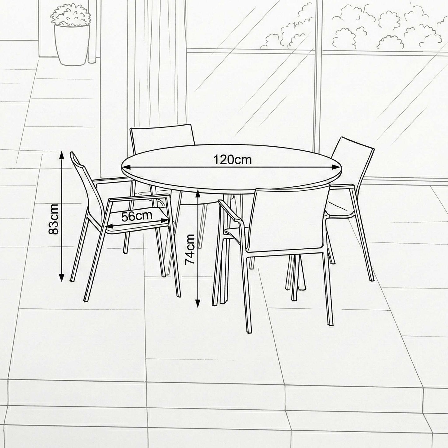 Nova - Phoenix 4 Seat Dining Set 1.2m Round Table, Grey
