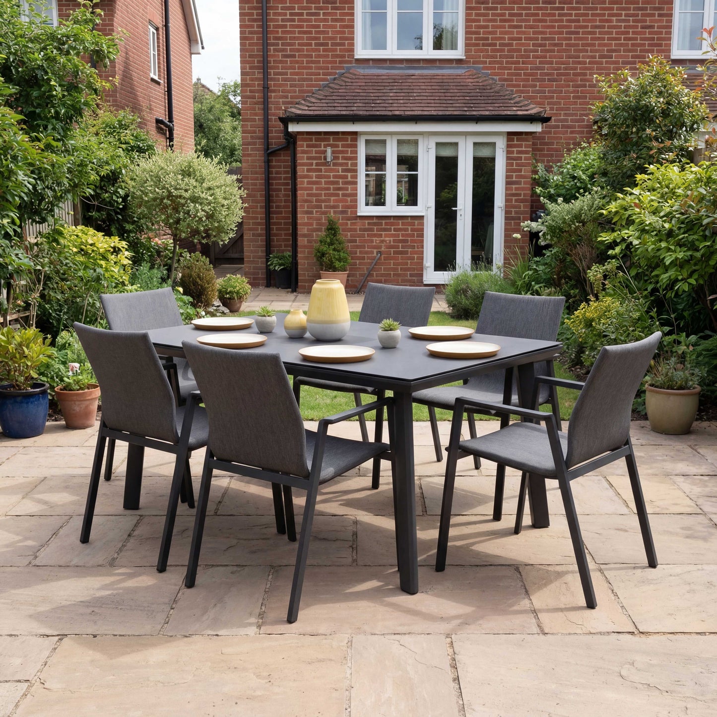Nova - Phoenix 6 Seat Dining Set 1.5 x 1m Rectangular Table, Grey