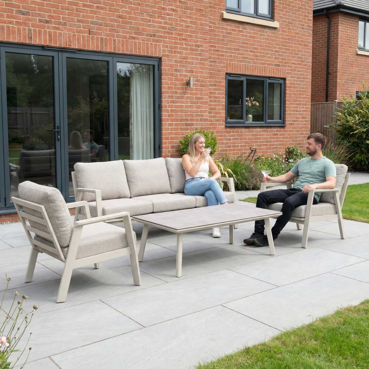 Nova - Phoenix 3 Seater Sofa Lounging Set with Rectangular Coffee Table, Pebble Grey