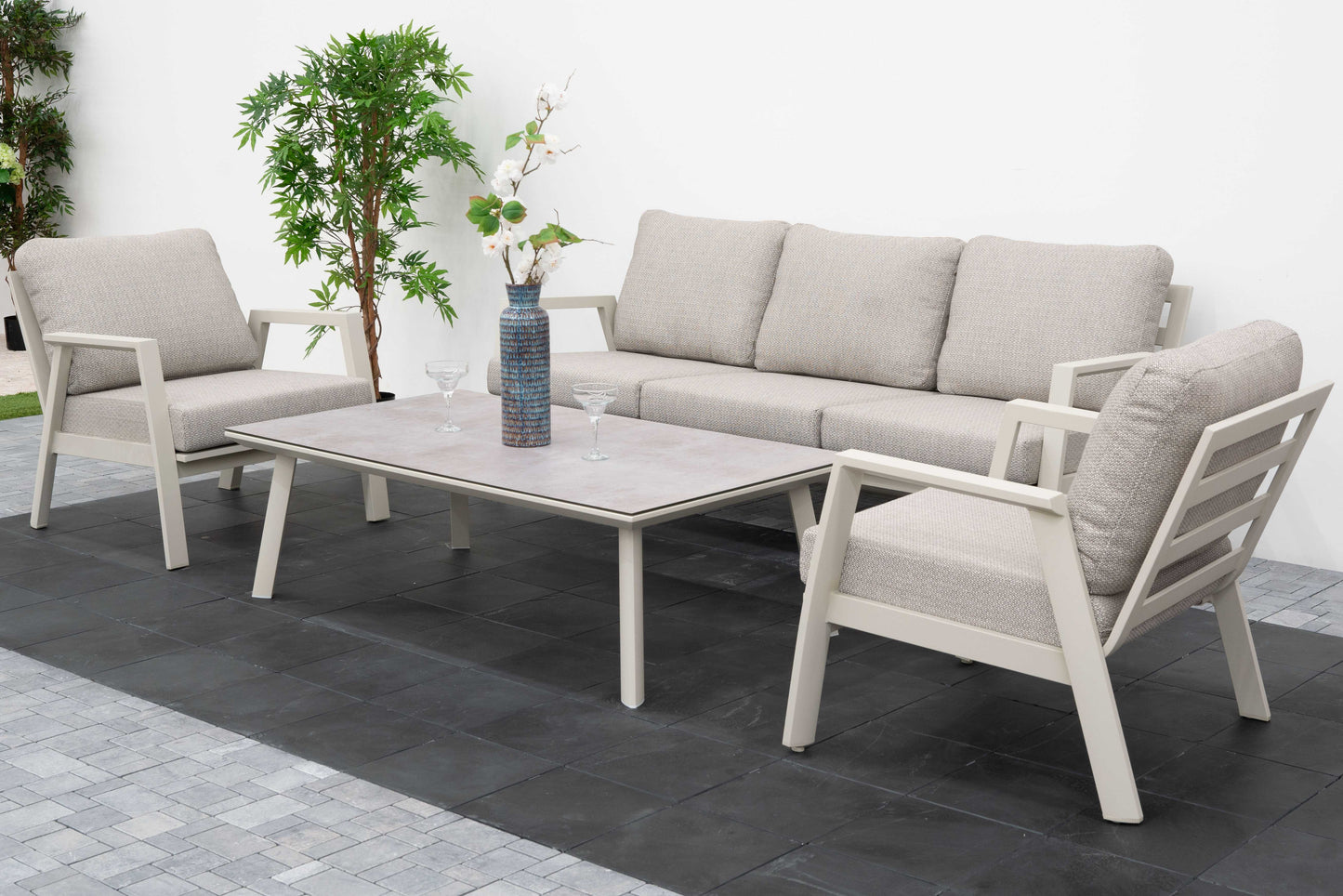 Nova - Phoenix 3 Seater Sofa Lounging Set with Rectangular Coffee Table, Pebble Grey