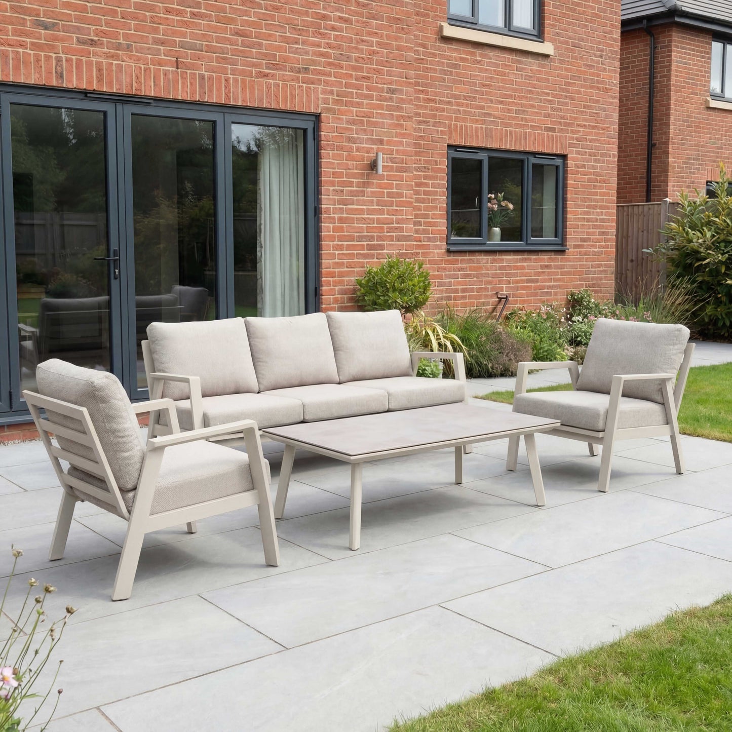 Nova - Phoenix 3 Seater Sofa Lounging Set with Rectangular Coffee Table, Pebble Grey