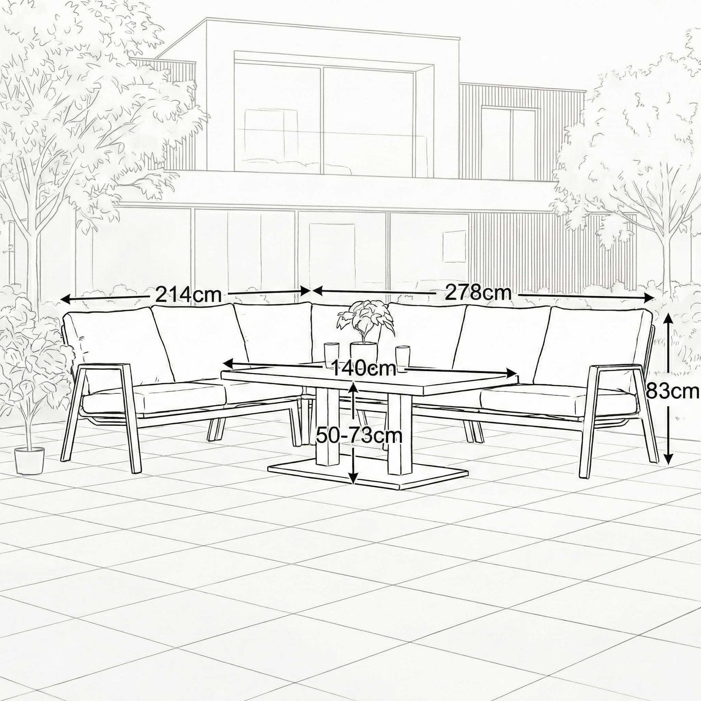 Nova - Zara L-Shaped Corner Sofa Lounge Dining Set, with Rectangular Rising Table, Grey