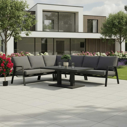 Nova - Zara L-Shaped Corner Sofa Lounge Dining Set, with Rectangular Rising Table, Grey