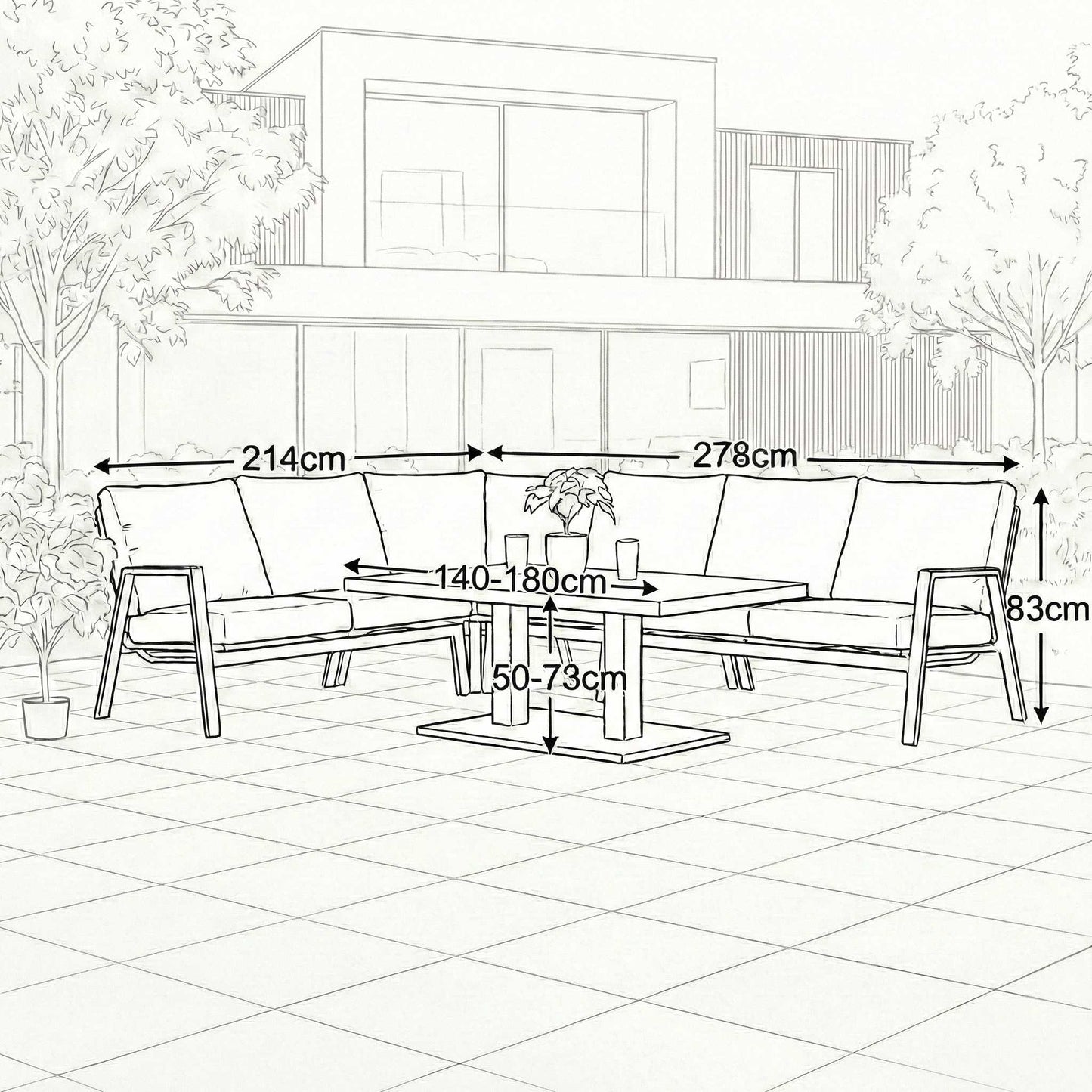 Nova - Zara L-Shaped Corner Sofa Lounge Dining Set with Rectangular Extending Rising Table, Grey