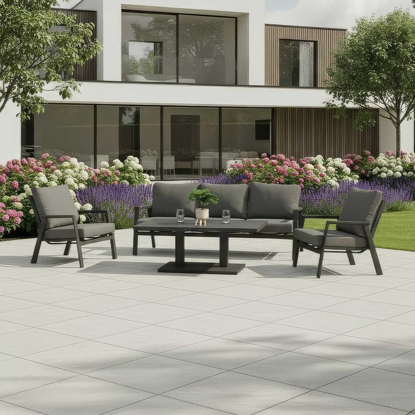 Nova - Zara 3 Seater Sofa Lounge Dining Set with Rectangular Rising Table, Grey