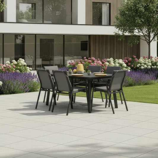 Nova - Zara 6 Seat Dining Set, 1.5m x 1 m Rectangular Table, Grey