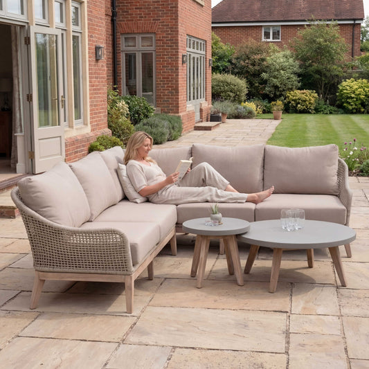 Nova - Summer Corner Sofa Lounging Set with Round Coffee Table & Side Table, Beige