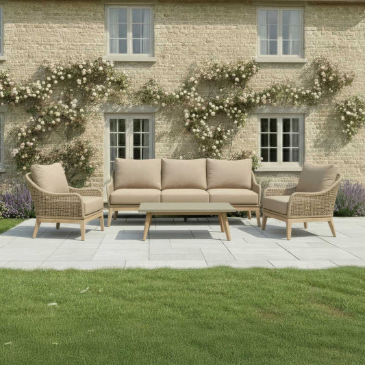 Nova - Summer 3 Seater Sofa Lounging Set with Rectangular Coffee Table, Beige