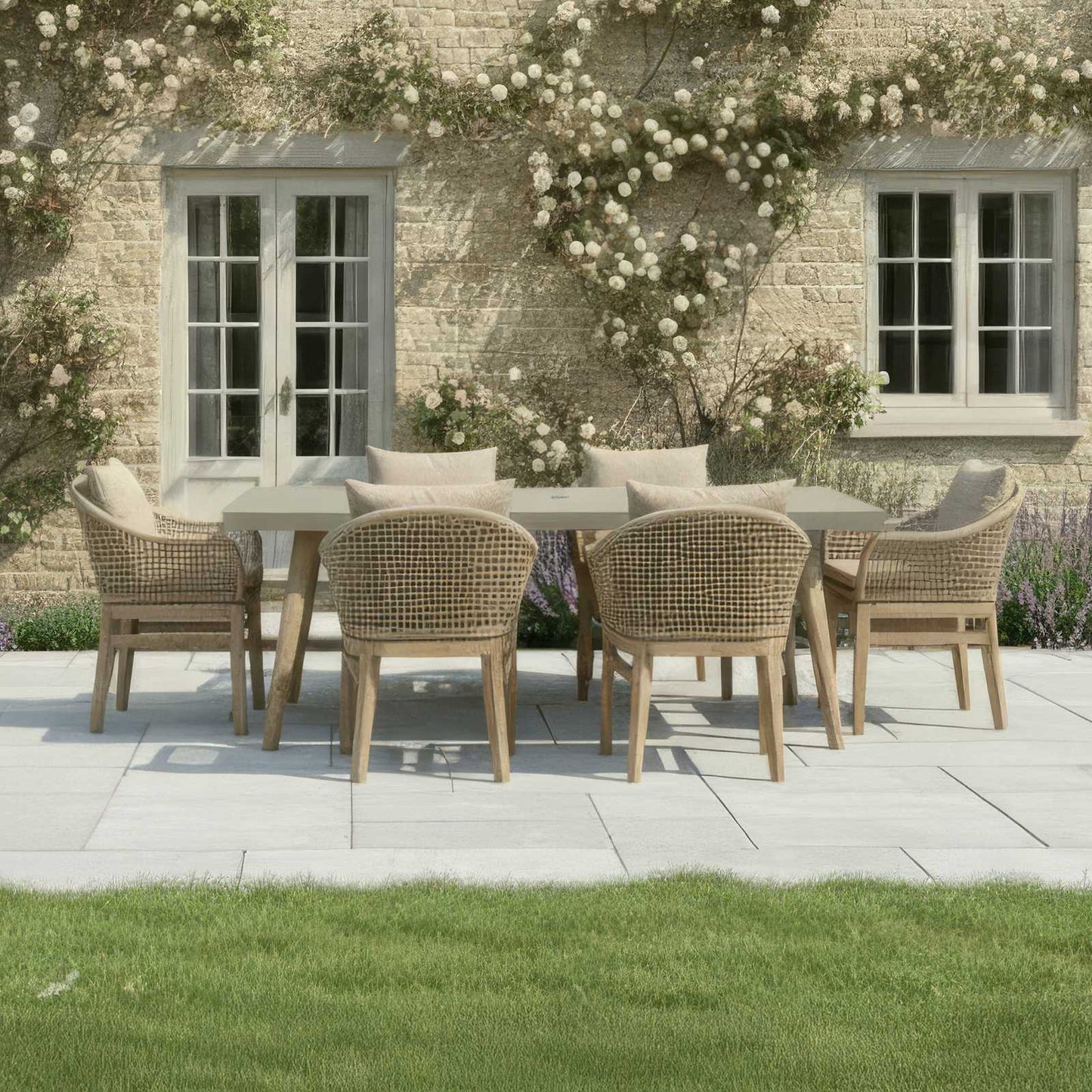 Nova - Summer 6 Seat Dining Set, 2 x 0.9m Rectangular Table, Beige
