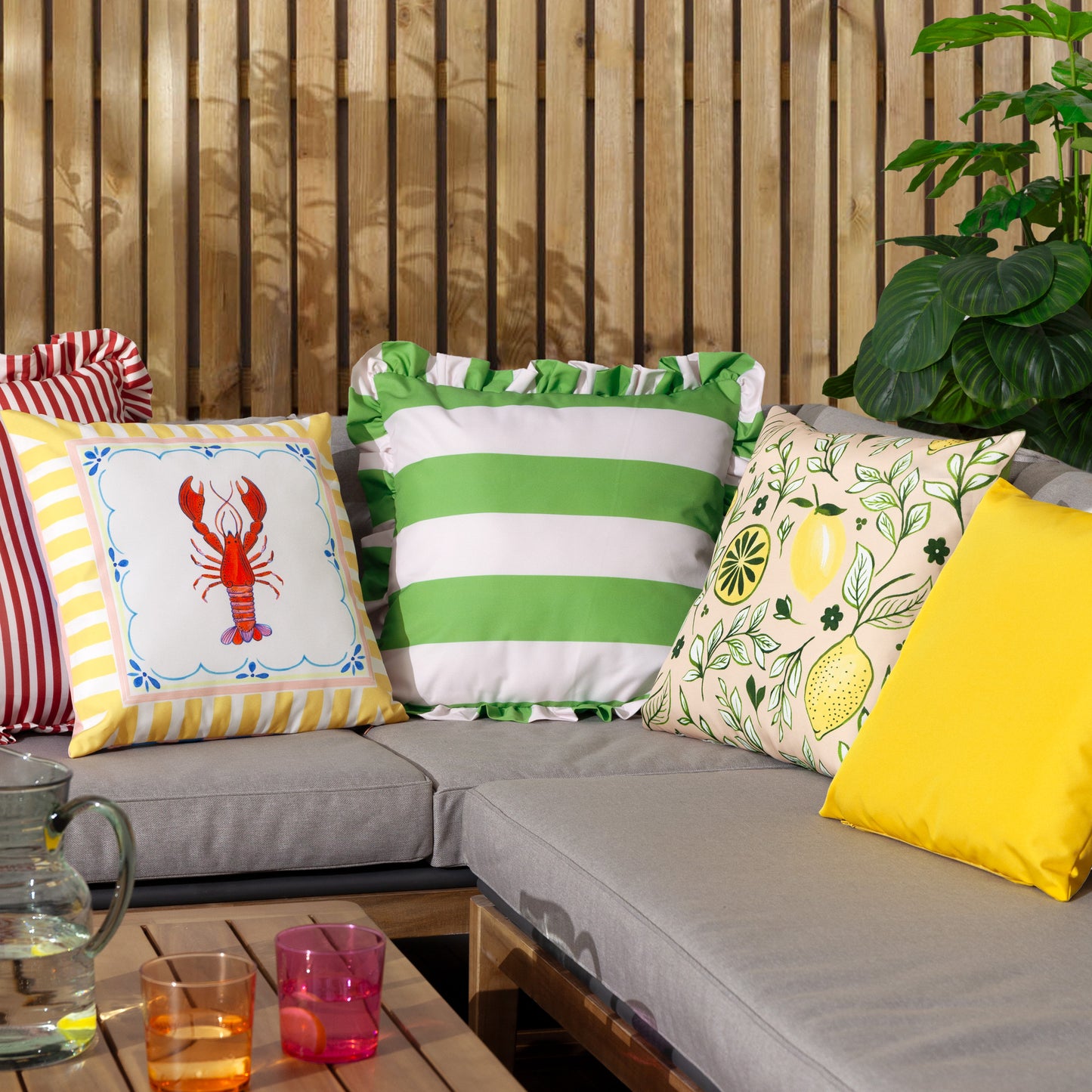 Palm Royale Green Stripe Ruffle Printed Outdoor Cushion & Cover