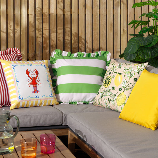 Palm Royale Green Stripe Ruffle Printed Outdoor Cushion & Cover