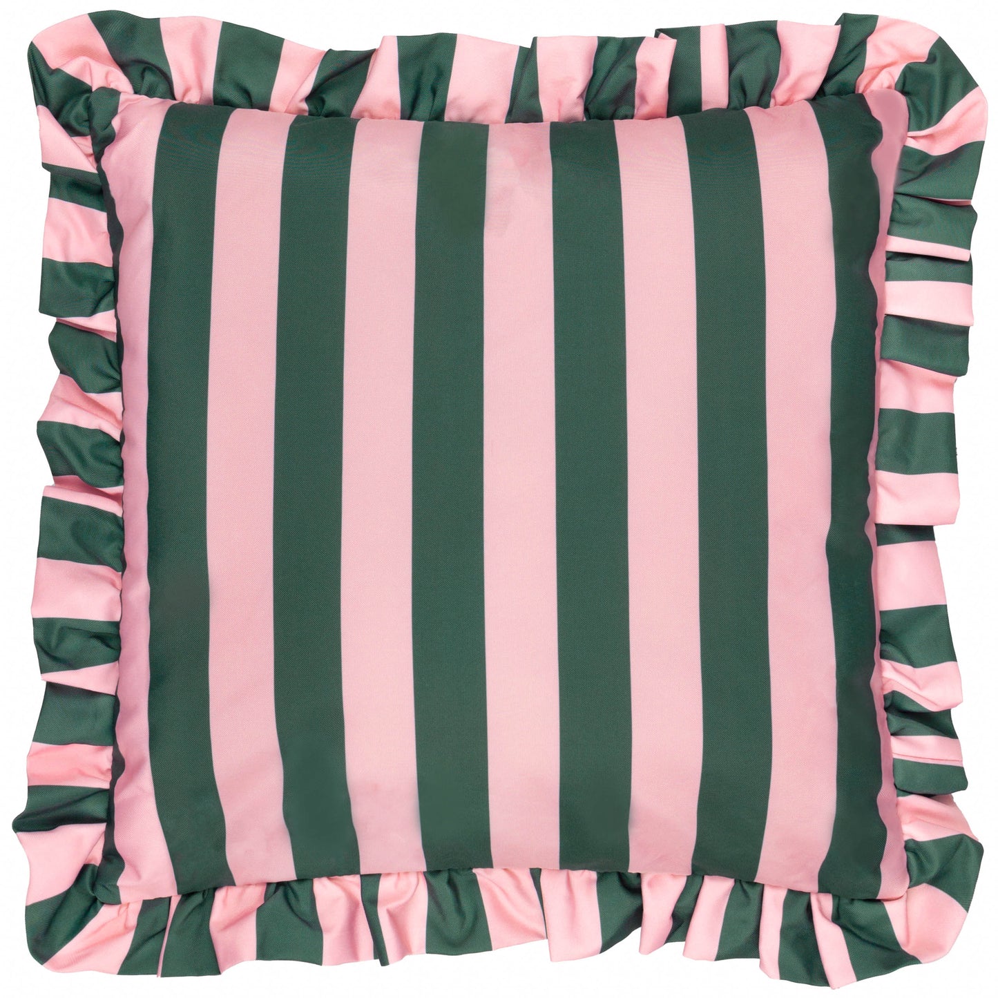 Palm Royale Stripe Pink/ Green Ruffle Printed Outdoor Cushion & Cover