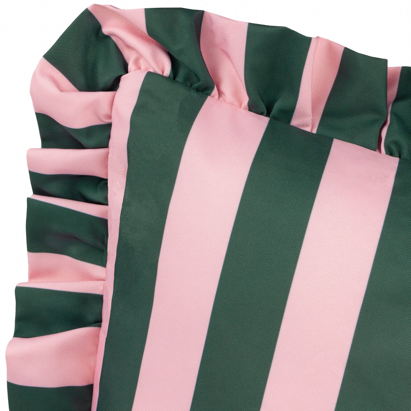 Palm Royale Stripe Pink/ Green Ruffle Printed Outdoor Cushion & Cover